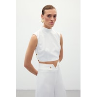 Sateen Çıt Çıt Detaylı Crop Bluz - Ekru-134919 Ekru Sateen Çıt Çıt Detaylı Crop Bluz - Ekru-134919 Ekru