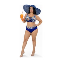 Büyük Beden Sabit Kaplı Telli Desenli Üst Bağcık Detaylı Yüksek Bel Kadın Bikini Takımı Büyük Beden Sabit Kaplı Telli Desenli Üst Bağcık Detaylı Yüksek Bel Kadın Bikini Takımı