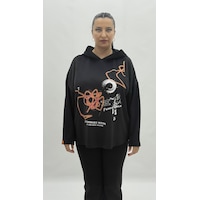 Büyük Beden Kapüşonlu Taşlı Uzun Kol Oversize Kadın Sweatshirt Siyah Büyük Beden Kapüşonlu Taşlı Uzun Kol Oversize Kadın Sweatshirt Siyah