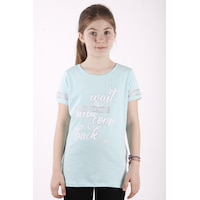 Toontoy Kids Toontoy Kız Çocuk Slogan Baskılı Tişört Mint Yeşili