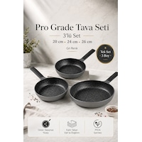 Pro Grade 3 'lü Döküm Granit Yapışmaz Tava Seti 20 - 24 - 26 Cm Gri Pro Grade 3 'lü Döküm Granit Yapışmaz Tava Seti 20 - 24 - 26 Cm Gri
