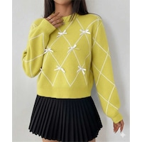 Sayzen Your Shine Baklava Desenli Kurdele/fiyonk Detayli Triko Kazak Sy-001kzk-gri Sarı Sayzen Your Shine Baklava Desenli Kurdele/fiyonk Detayli Triko Kazak Sy-001kzk-gri Sarı