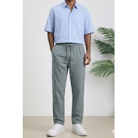 Tarz Cool Erkek Yazlık Keten Karışımı Relaxed Pantolon Gri Tarz Cool Erkek Yazlık Keten Karışımı Relaxed Pantolon Gri