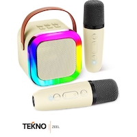 Teknozeel Çift Mikrofonlu Karaoke 5 Ses Efektli Rgb Işıklı Bluetooth Kablosuz Hoparlör Ses Bombası Bej Renk Teknozeel Çift Mikrofonlu Karaoke 5 Ses Efektli Rgb Işıklı Bluetooth Kablosuz Hoparlör Ses Bombası Bej Renk