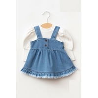 Cantoy Kız Bebek Püsküllü Kot Jile Elbise Balon Bluz Lüks Jean Takım Açık Mavi Cantoy Kız Bebek Püsküllü Kot Jile Elbise Balon Bluz Lüks Jean Takım Açık Mavi