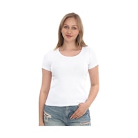Monox Kadın Fitilli Likralı Pamuk Basic Tshirt Beyaz Monox Kadın Fitilli Likralı Pamuk Basic Tshirt Beyaz