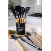 11 Parça Bambu Saplı Silikon Mutfak Seti Kaşıklıklı Isıya Dayanıklı Spatula Kepçe Çırpıcı Maşa Seti Siyah 11 Parça Bambu Saplı Silikon Mutfak Seti Kaşıklıklı Isıya Dayanıklı Spatula Kepçe Çırpıcı Maşa Seti Siyah
