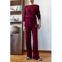 Shade Kadın Beli Cırt Detaylı Basic Triko Alt-üst Takım 60651006 - Bordo Shade Kadın Beli Cırt Detaylı Basic Triko Alt-üst Takım 60651006 - Bordo