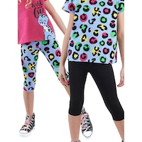 Denokids Kız Çocuk Siyah Leopar 2'li Tayt Renkli Çok Renkli