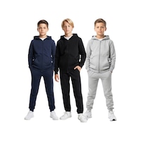 Fyk Kids Fermuarlı Kapüşonlu Kanguru Cepli Düz Baskısız Erkek Çocuk Eşofman Takımı 3'lü - Gri - Siyah - Lacivert Fyk Kids Fermuarlı Kapüşonlu Kanguru Cepli Düz Baskısız Erkek Çocuk Eşofman Takımı 3'lü - Gri - Siyah - Lacivert