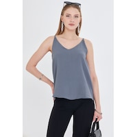 Armonika Kadın Gri Keten Görünümlü Askılı Bluz Arm-24y001064 Armonika Kadın Gri Keten Görünümlü Askılı Bluz Arm-24y001064