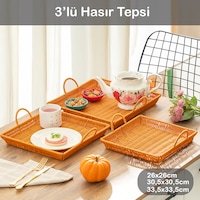 Porsima 709d Kare 3'lü Hasır Tepsi Dekoratif Sunum Servis Tepsisi Porsima 709d Kare 3'lü Hasır Tepsi Dekoratif Sunum Servis Tepsisi