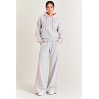 Mevese Kadın Kapüşonlu Oversize Sweatshirt & Bol Eşofman Altı İkili Takım- Gri-pembe Mevese Kadın Kapüşonlu Oversize Sweatshirt & Bol Eşofman Altı İkili Takım- Gri-pembe