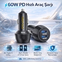 Polham 60w Pd Hızlı Araç Şarj Cihazı 2x Type-c Çıkışlı 12v / 24v Uyumlu Araç Çakmaklık Şarj Adaptörü 1 Adet Polham 60w Pd Hızlı Araç Şarj Cihazı 2x Type-c Çıkışlı 12v / 24v Uyumlu Araç Çakmaklık Şarj Adaptörü 1 Adet