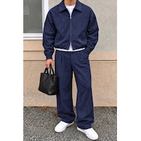 Erkek Oversize Çift Fermuarlı Ceket Ve Baggy Pantolon Alt Üst Takım Lacivert Erkek Oversize Çift Fermuarlı Ceket Ve Baggy Pantolon Alt Üst Takım Lacivert