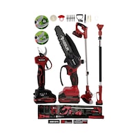 Assur 4'lü Set 21V Çift Akülü Teleskopik Dal Budama Makinesi & Şarjlı Tırpan Çim Biçme Makinesi Kırmızı - 2879 Assur 4'lü Set 21V Çift Akülü Teleskopik Dal Budama Makinesi & Şarjlı Tırpan Çim Biçme Makinesi Kırmızı - 2879