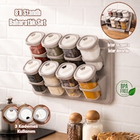 Porsima 5340 8li Etiketli Asmalı Kendinden Yapışkanlı Tezgah Üstü Standlı Döner Kapaklı Baharatlık Seti Cappuccino-krem-350ml Porsima 5340 8li Etiketli Asmalı Kendinden Yapışkanlı Tezgah Üstü Standlı Döner Kapaklı Baharatlık Seti Cappuccino-krem-350ml