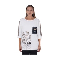 Büyük Beden Taşlı Tunik Bluz Beyaz Büyük Beden Taşlı Tunik Bluz Beyaz