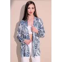 Kadın Mavi Safari Desen Yeni Moda Saten Çift Cepli Salaş Kimono Ceket - Tesettüre Uygun Kadın Mavi Safari Desen Yeni Moda Saten Çift Cepli Salaş Kimono Ceket - Tesettüre Uygun