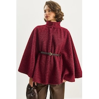 Shade Kadın Buklet Kumaş Araboy Kemerli Kaşe Panço 8014 60284101 - Bordo Shade Kadın Buklet Kumaş Araboy Kemerli Kaşe Panço 8014 60284101 - Bordo