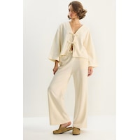 Shade Kadın Bağlama Detaylı Kimono Yüksek Bel Bol Pantolon Selanik Takım 7028 60283640 - Vanilya