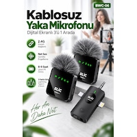 Blic Pro++ Bwc-06 3'ü 1 Arada 2.4g Kablosuz Çift Yaka Mikrofonu Dijital Ekranlı, Type-c / Lightnin Blic Pro++ Bwc-06 3'ü 1 Arada 2.4g Kablosuz Çift Yaka Mikrofonu Dijital Ekranlı, Type-c / Lightnin