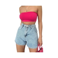 Denim Şort Cepli Açık Mavi Denim Şort Cepli Açık Mavi