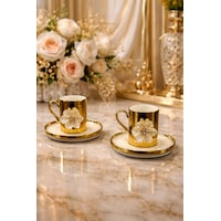 2 Kişilik Porselen Gold Platin Kaplama Lotus Çiçekli Kahve Fincan Takımı Seti 100ml Altın 2 Kişilik Porselen Gold Platin Kaplama Lotus Çiçekli Kahve Fincan Takımı Seti 100ml Altın