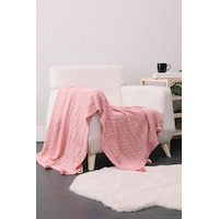 Biocotton Triko Ponponlu Örgü Tv Battaniyesi - Pudra Biocotton Triko Ponponlu Örgü Tv Battaniyesi - Pudra
