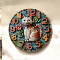AA Shop Kedi Çiçek Renkli Baskı Desenli Sayılı Hediyelik Ahşap Sessiz Tablo Duvar Saati 130 Renkli AA Shop Kedi Çiçek Renkli Baskı Desenli Sayılı Hediyelik Ahşap Sessiz Tablo Duvar Saati 130 Renkli
