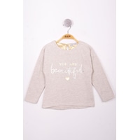 Toontoy Kids Toontoy Kız Çocuk Yazı Varaklı T-shirt Bej Toontoy Kids Toontoy Kız Çocuk Yazı Varaklı T-shirt Bej