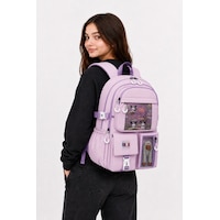 Kore Tarzı 2'li İlkokul Ortaokul Kalemlikli Okul Çantası , Çok Bölmeli Ortopedik Sırt Çantası Lila