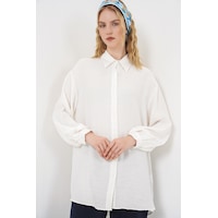 Bigdart Kadın Dokulu Oversize Tunik 5989 - Beyaz Bigdart Kadın Dokulu Oversize Tunik 5989 - Beyaz