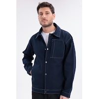 Erkek Dikiş Detaylı Oversize Gabardin Ceket - Mont-392 Lacivert Erkek Dikiş Detaylı Oversize Gabardin Ceket - Mont-392 Lacivert