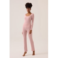 Los Ojos X Ece Pembe Modal Kumaşlı Uzun Kollu Eşofmanlı Pijama Takımı Ribbed Pj2 Pembe