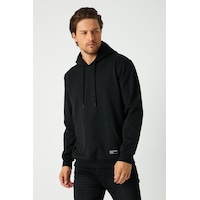 MMetalic Siyah Erkek Kapüşonlu Kanguru Cepli Sweatshirt MMetalic Siyah Erkek Kapüşonlu Kanguru Cepli Sweatshirt