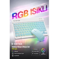 Tablet Ve Bilgisayar İçin Rgb Led Işıklı Taşınabilir Kablosuz Bluetooth Klavye Ve Dongle'lı Mouse Seti Mavi Tablet Ve Bilgisayar İçin Rgb Led Işıklı Taşınabilir Kablosuz Bluetooth Klavye Ve Dongle'lı Mouse Seti Mavi