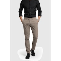 Deepsea Erkek Bej Likralı Gofre Kumaş Beli Lastikli İpli Slim Fit Günlük Pantolon 2600650 Bej