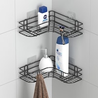 Teknotel Yapışkanlı Kancalı 2 Adet Banyo Köşe Rafı Siyah St276 Çok Renkli
