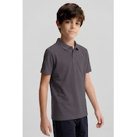 Tommy Life Koyu Gri Polo Yaka Standart Fit Basic Unisex T-shirt - 11330 Tommy Life Koyu Gri Polo Yaka Standart Fit Basic Unisex T-shirt - 11330