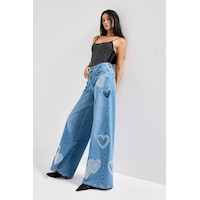it's basic Kadın Kot Rengi 2s54 Parlak Taşlı Kalp Detaylı Bol Kesim Tasarım Denim Jean Mavi it's basic Kadın Kot Rengi 2s54 Parlak Taşlı Kalp Detaylı Bol Kesim Tasarım Denim Jean Mavi