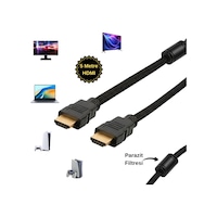 5 Metre Ekstra Koruma Hasır Örgülü Altın Uçlu Parazit Filtreli (Ferrit Çekirdek) HDMI Kablo 5 Metre Ekstra Koruma Hasır Örgülü Altın Uçlu Parazit Filtreli (Ferrit Çekirdek) HDMI Kablo