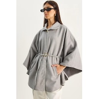 Shade Kadın Cep Detaylı Suni Deri Kemerli Kaşe Panço 60282035 - Gri Shade Kadın Cep Detaylı Suni Deri Kemerli Kaşe Panço 60282035 - Gri