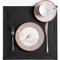 Nakışlı Deri Amerikan Servis 2'li Set Çift Taraflı Kare Supla 40x40 Cm Olise Siyah Nakışlı Deri Amerikan Servis 2'li Set Çift Taraflı Kare Supla 40x40 Cm Olise Siyah