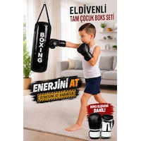 Çocuk Siyah Boks Seti 53 x 20 CM Boks Torbası + Boks Eldiveni Siyah Çocuk Siyah Boks Seti 53 x 20 CM Boks Torbası + Boks Eldiveni Siyah