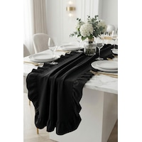 Naturel Siyah Fırfırlı Keten Runner - 40x150 Cm Naturel Siyah Fırfırlı Keten Runner - 40x150 Cm
