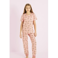 Siyah İnci Kız Çocuk %100 Pamuk Ayıcık Baskılı Bisiklet Yaka Pijama Takım25110055 Pudra Siyah İnci Kız Çocuk %100 Pamuk Ayıcık Baskılı Bisiklet Yaka Pijama Takım25110055 Pudra