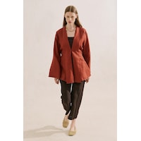 Manuka Keten Pileli Kimono Ceket Kiremit Ss26ckt00016-08 Manuka Keten Pileli Kimono Ceket Kiremit Ss26ckt00016-08