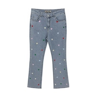 Zanessi Fashıon Büyük Beden Fermuarlı Kalp Baskılı Denim Kadın Pantolon Mavi