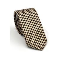 Gaffy Kahverengi Piti Kare Desenli Bej Dokuma Kumaş Mendilli Slim Fit Kravat // Sdk-2503-5 Bej Gaffy Kahverengi Piti Kare Desenli Bej Dokuma Kumaş Mendilli Slim Fit Kravat // Sdk-2503-5 Bej